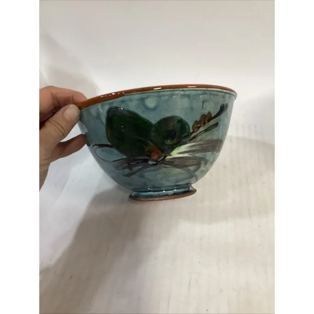 Lot Of 3 Hand Painted Glazed Pottery Bowls - 3.75”Hx6.5”D